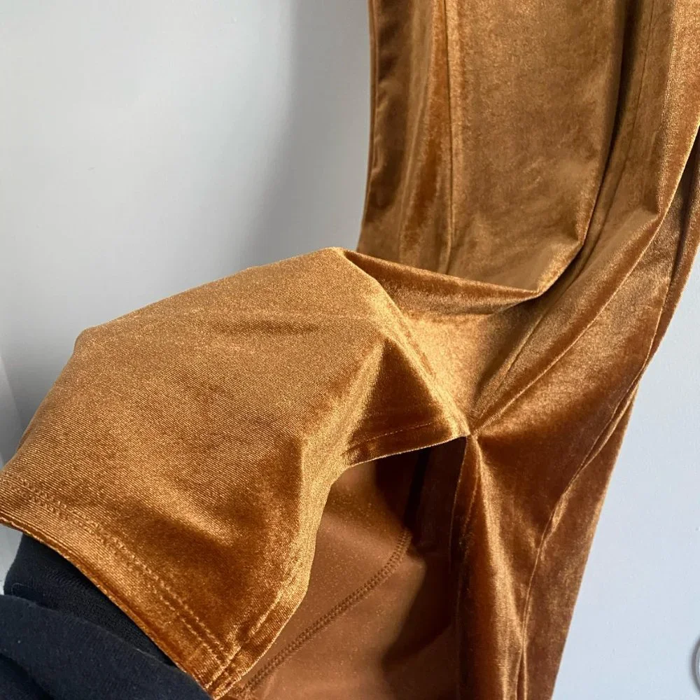 Copper Gold Velvet midi dress w/ adjustable straps - Picture 2 of 3